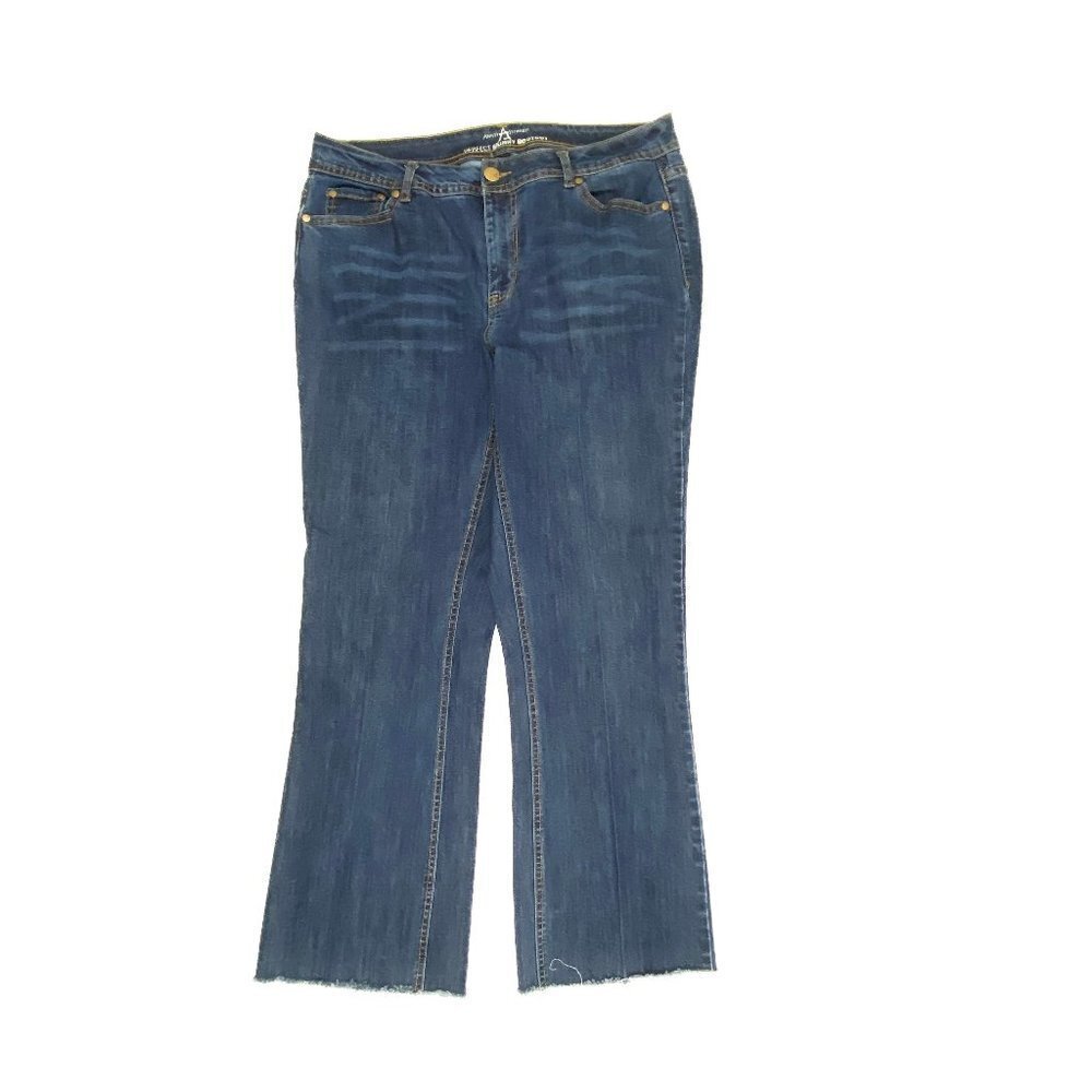 Ashley Stewart Skinny Bootcut Raw Hem Women's size 14 Dark Wash Blue Denim jeans